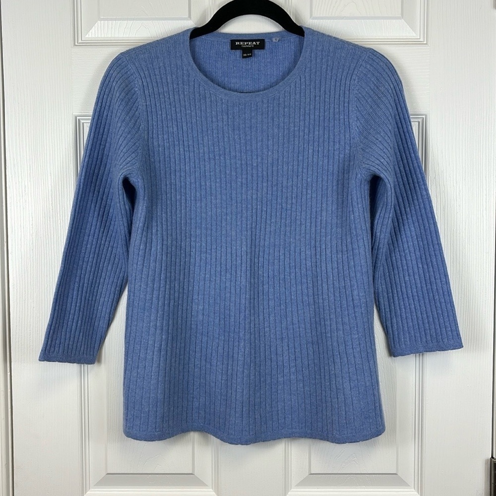 Repeat cashmere blue ribbed sweater sz xs